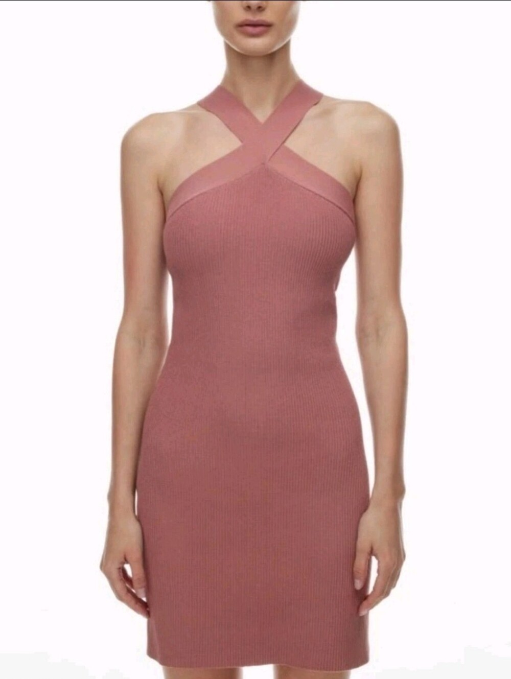 Babaton Sculpt Knit Criss Cross Dress Desert Dusty Rose S Bodycon Halter